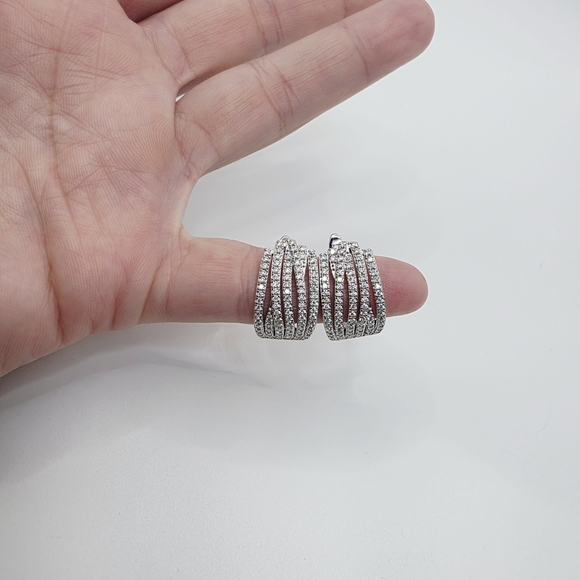 Over 2ct Mpissanite S925 Silver Hoop Earrings - Picture 7 of 8